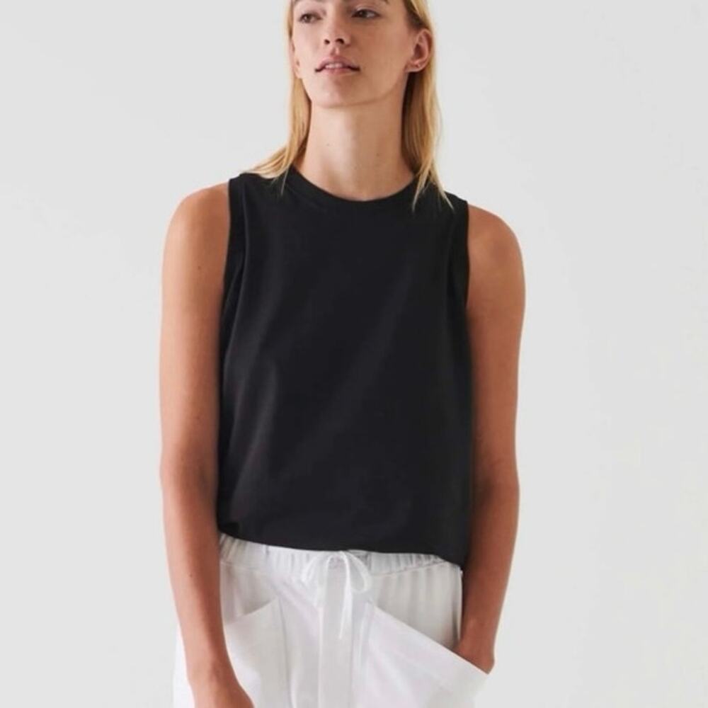NWOT Women’s Patrick Assaraf Pima Cotton Stretch Boyfriend Tank in Black SZ XS
